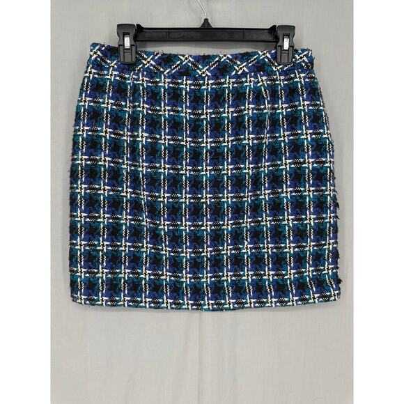 Loft Skirt Womens 2 Blue Plaid Tweed Mini Academia Preppy Grunge Capsule Boho - Picture 3 of 9